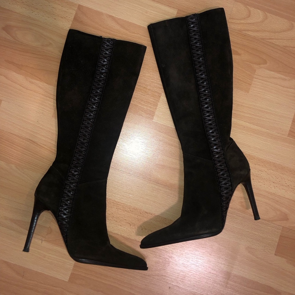 Bebe suede high heel boots dark brown